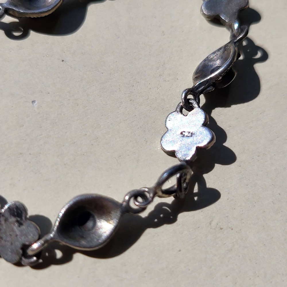 Vintage 925 Sterling Silver Black Onyx Marcasite Panel Link Bracelet Art Deco - Picture 5 of 10